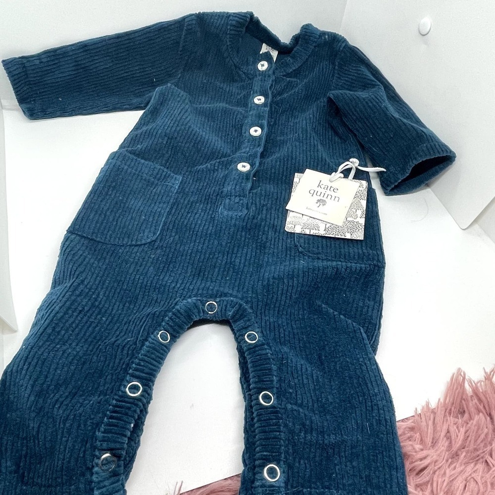 Kate Quinn Teal Corduroy Jumpsuit with Matching Bandana 3-6 Months NWT